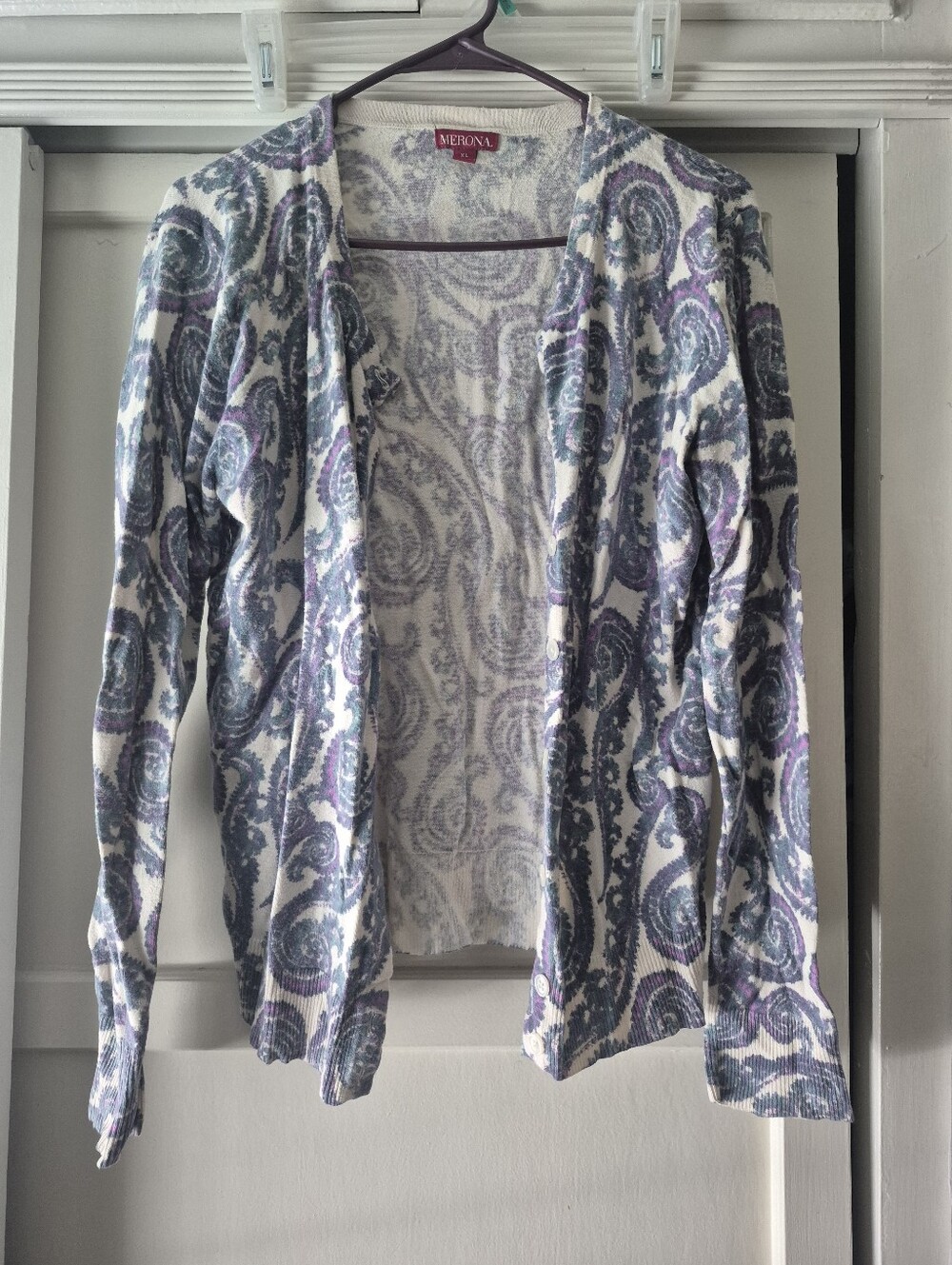 Merona Women's Cream Paisley Cardigan - Purple & Blue